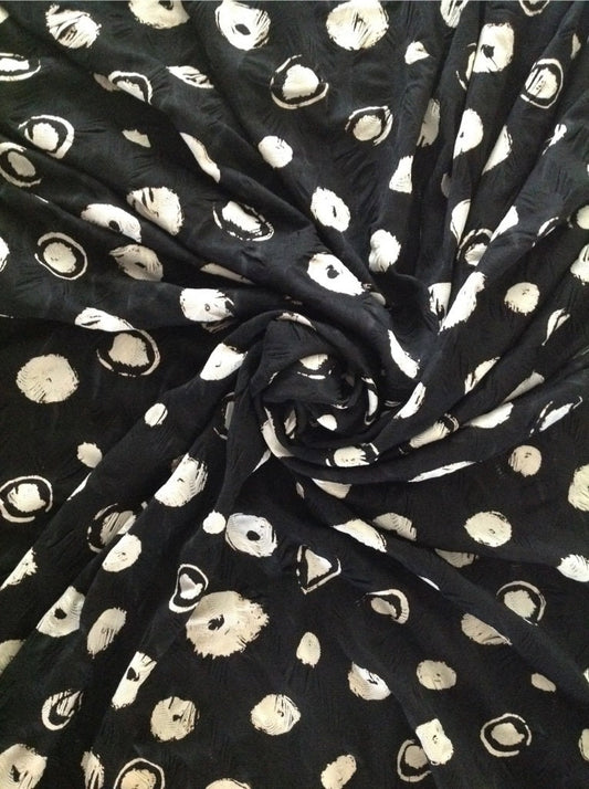 Black and Biege, Printed Circle Creased, Jersey Fabric.