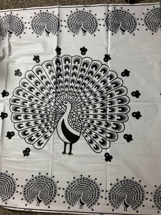 Black and White, Peacock Design African Fabric