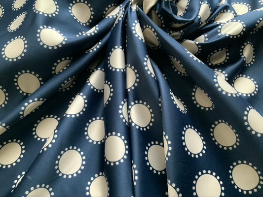 Navy Blue and Beige Duchess Satin