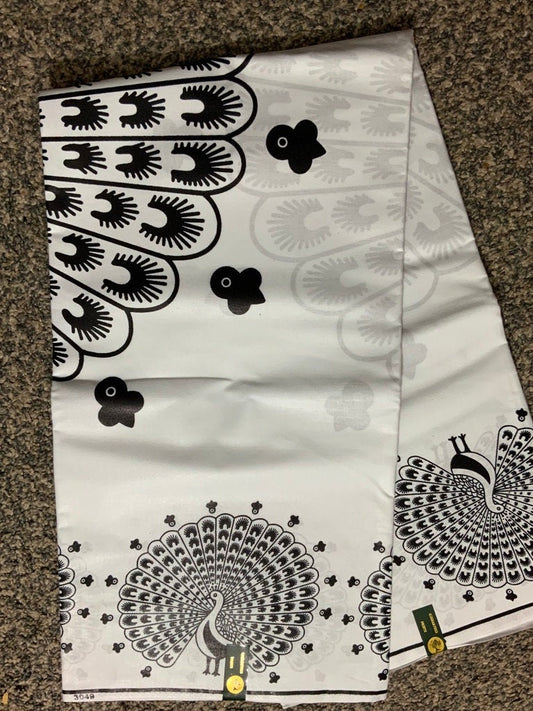 Black and White, Peacock Design African Fabric