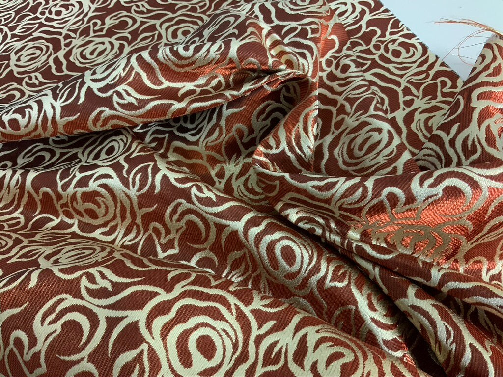 Orange Metallic Brocade Fabric