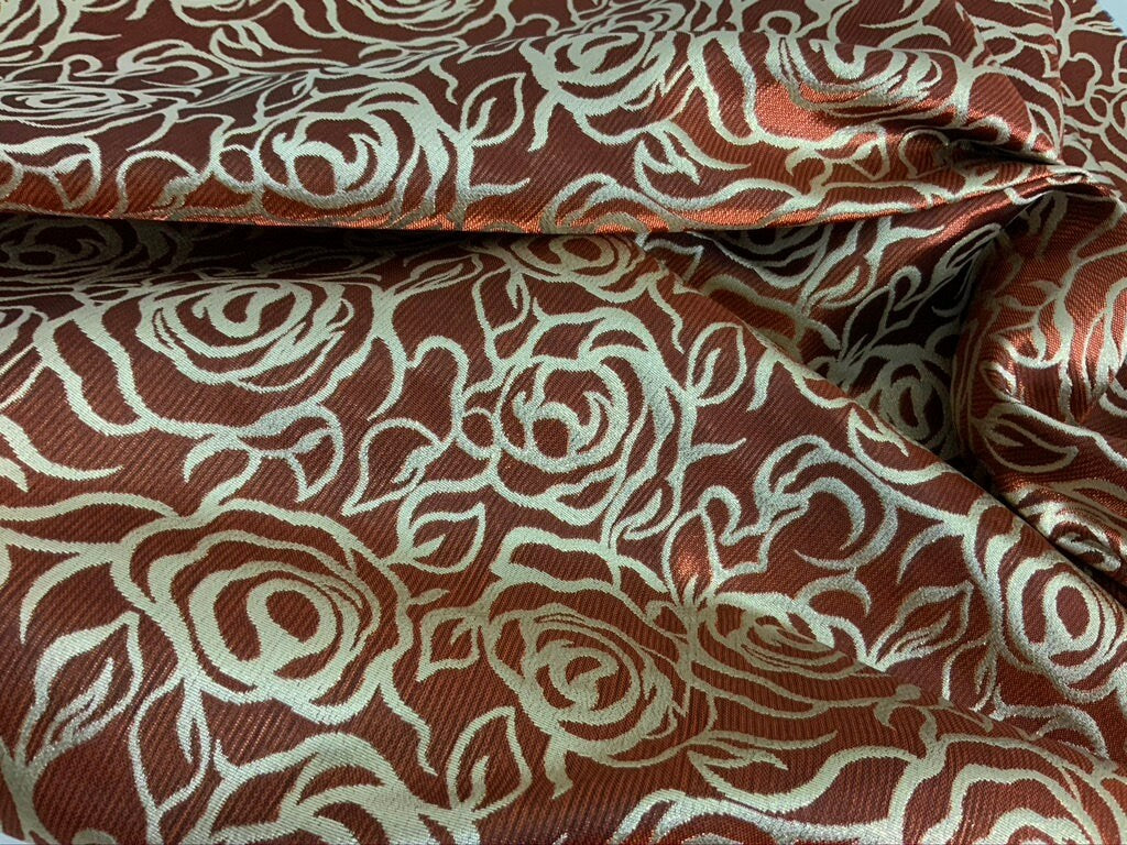 Orange Metallic Brocade Fabric