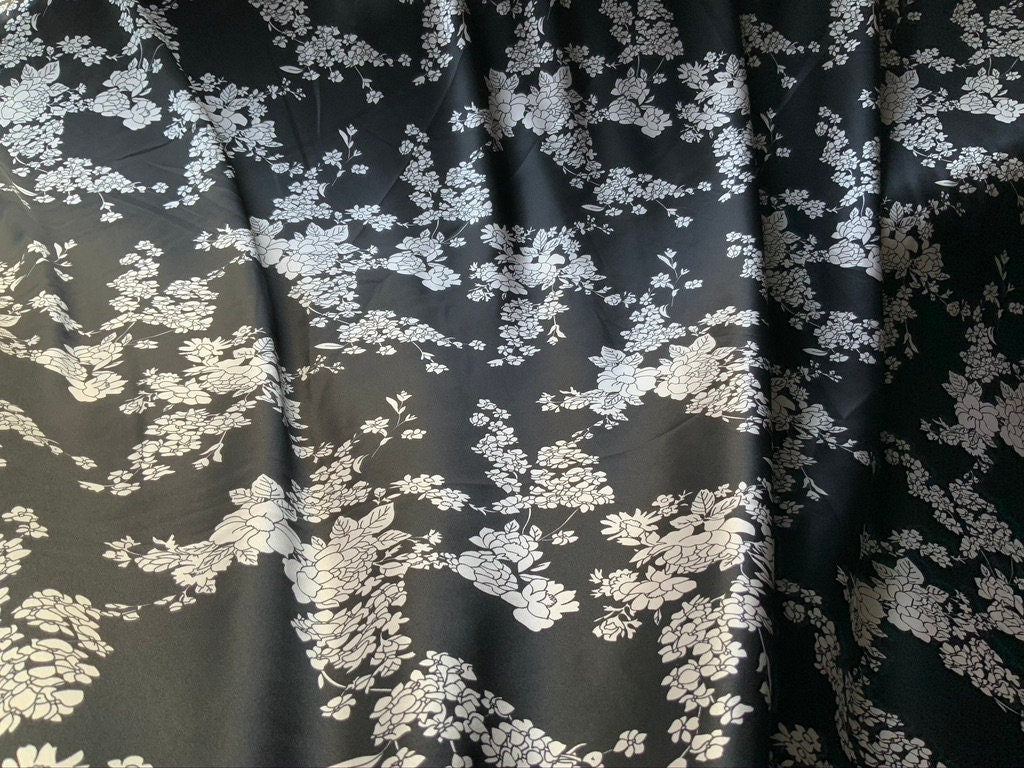 Black and Light Pink Floral Satin