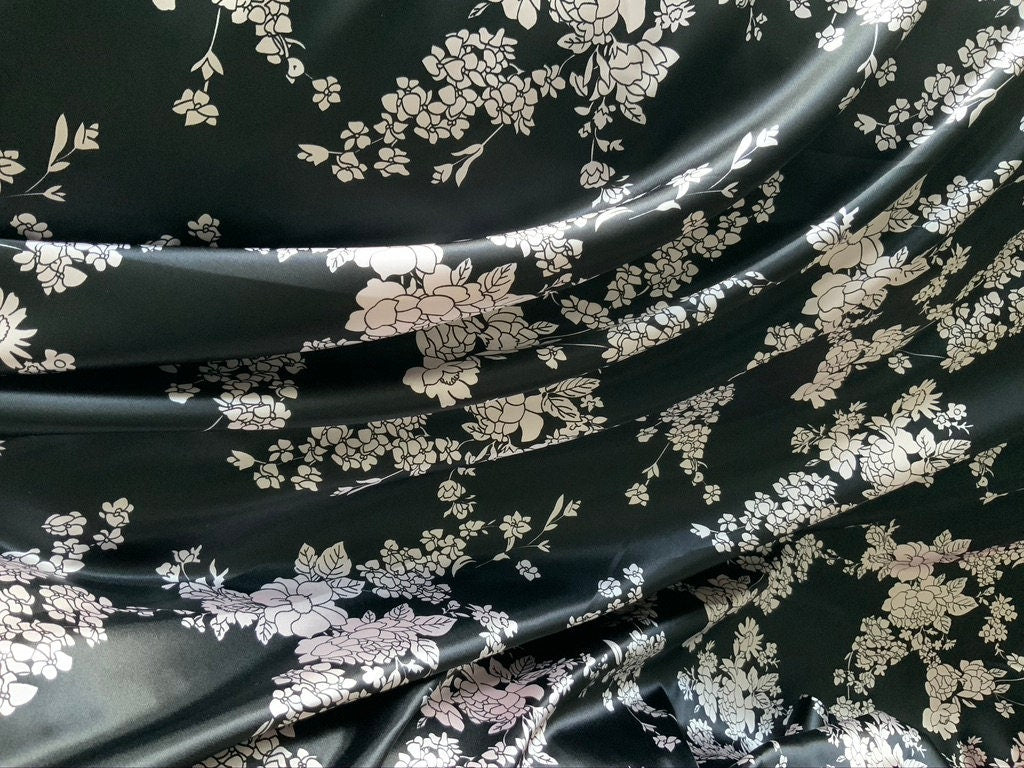 Black and Light Pink Floral Satin