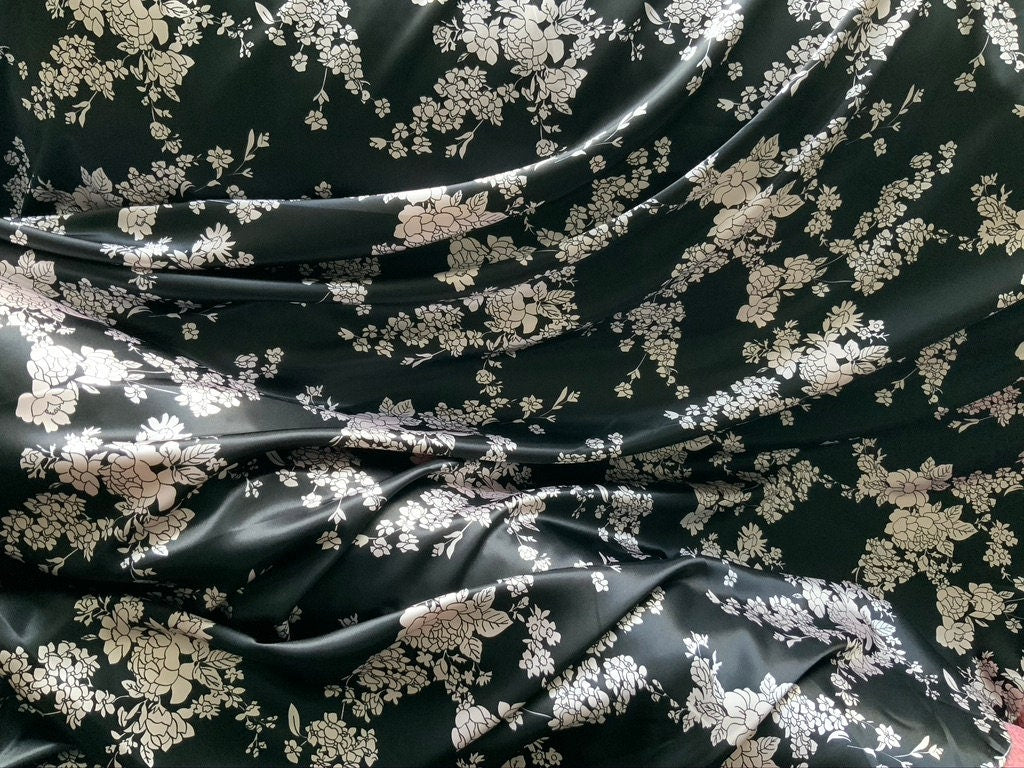 Black and Light Pink Floral Satin