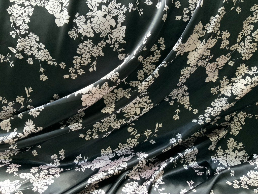 Black and Light Pink Floral Satin