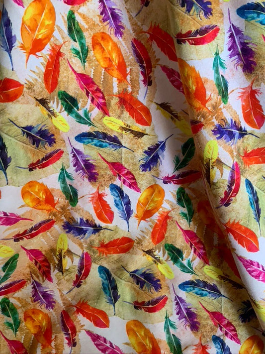 Quality Multicolour Feathers Cotton Jersey Fabric